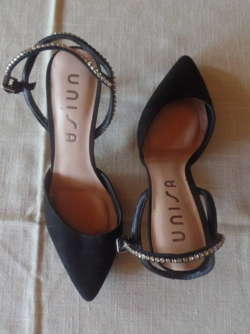 Unisa Black Rhinestone Ankle Strap D'Orsay Heels Size 8M